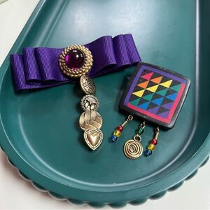 Quirky Artsy Vintage Handmade One of a Kind 1990s 2 Piece Dangly Brooches Lot